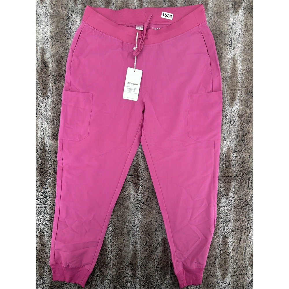 NWT MANDALA Women's Scrub Pants 6-Pocket Jogger Hot Pink Bloom Large Regular